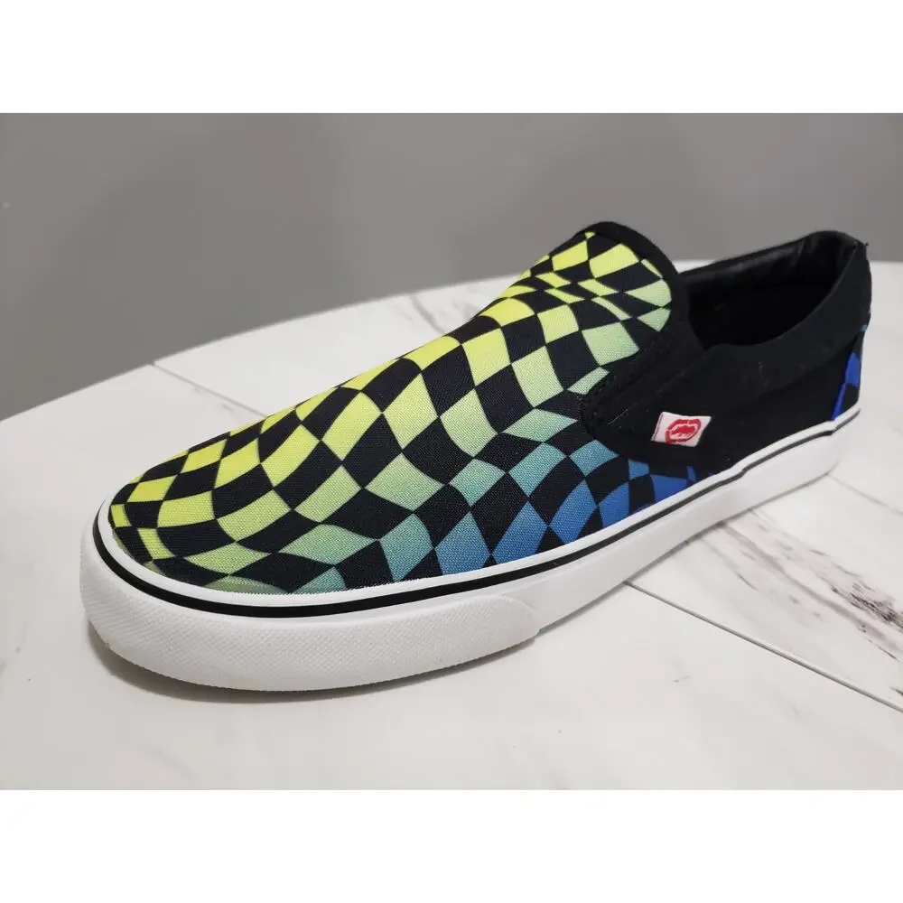 NEW NO BOX Ecko SLIP-ON Checkerboard Shoes Size 9 psychedelic Tie Dye hippie Men